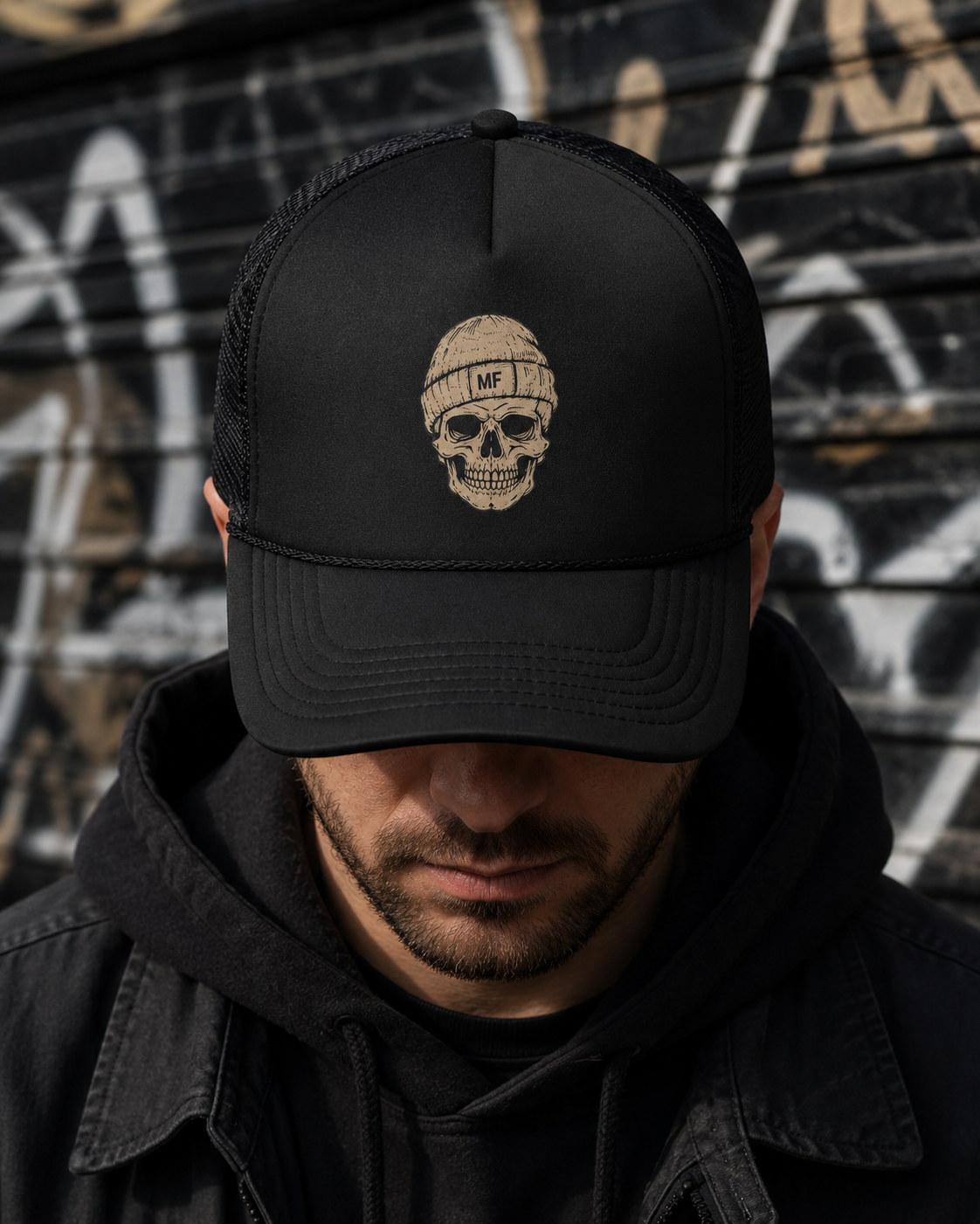 Skull Beanie Foam Trucker Hat | Vintage Streetwear Skull Cap