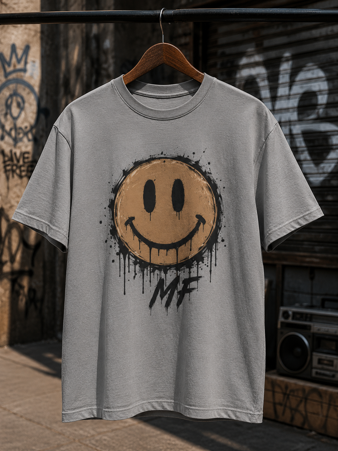 T-shirt Grunge Smiley | T-shirt streetwear effet vieilli