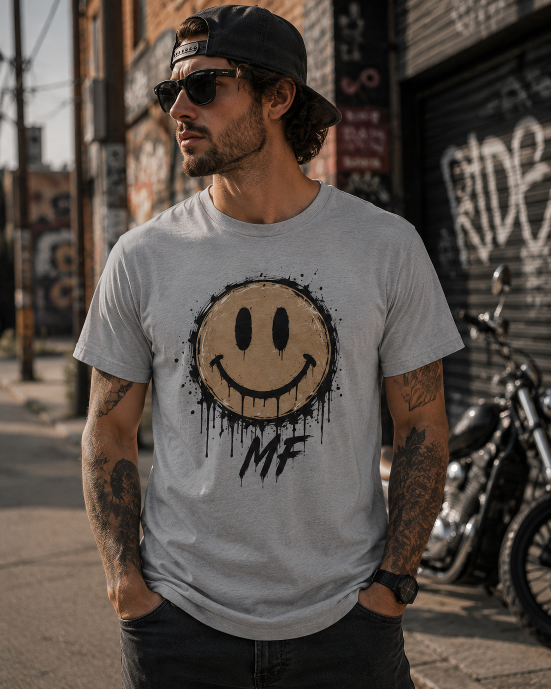 T-shirt Grunge Smiley | T-shirt streetwear effet vieilli