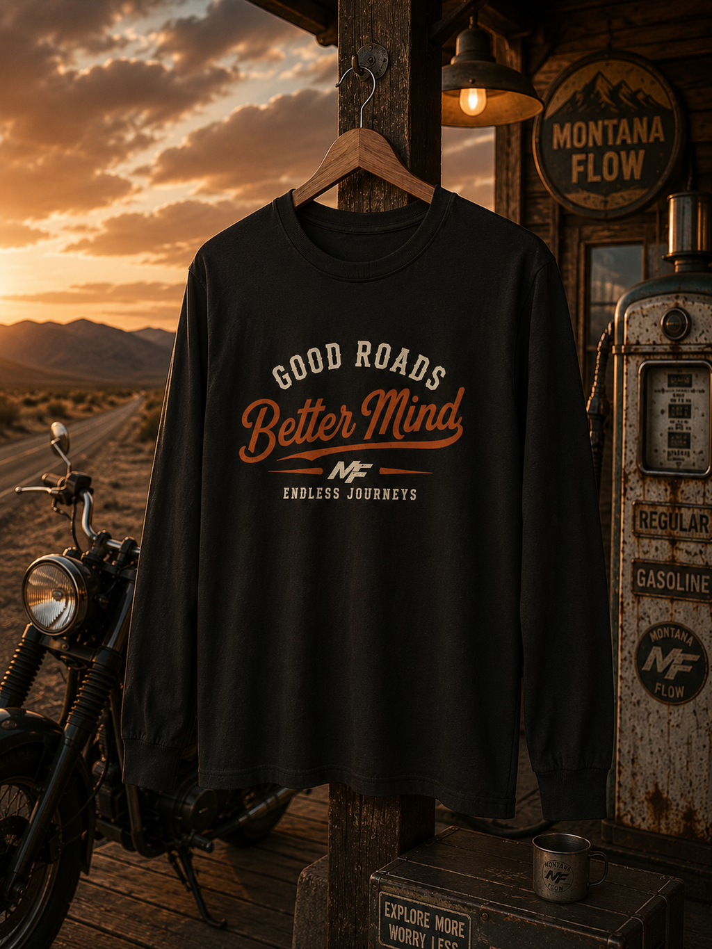 Good Roads Better Mind Long Sleeve Tee | Vintage Road Trip Shirt