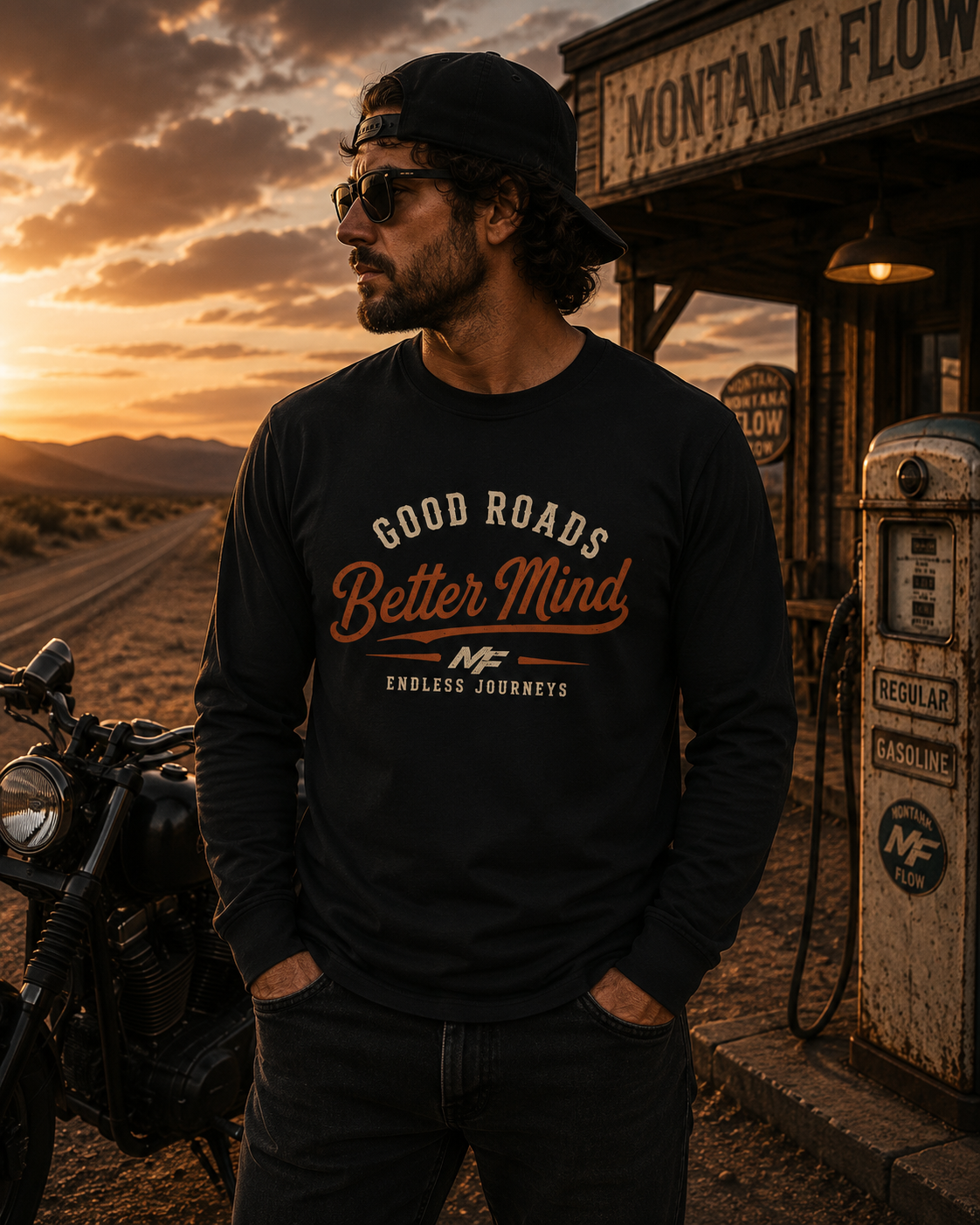 Good Roads Better Mind Long Sleeve Tee | Vintage Road Trip Shirt