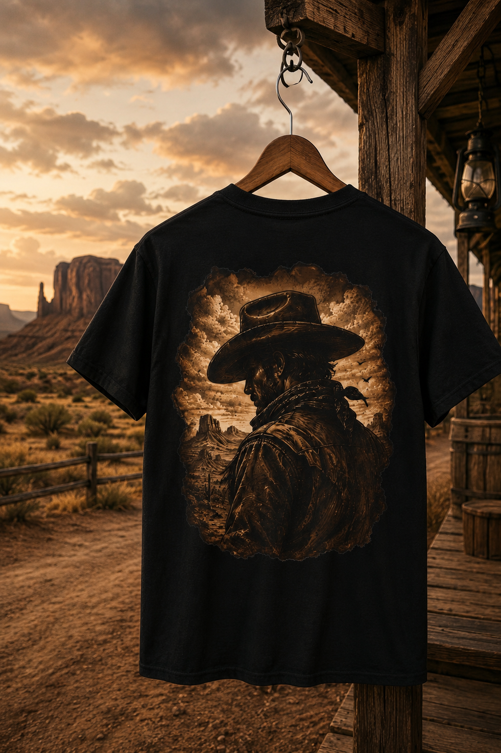 T-shirt portrait de cow-boy vintage | T-shirt graphique désert de l'Ouest