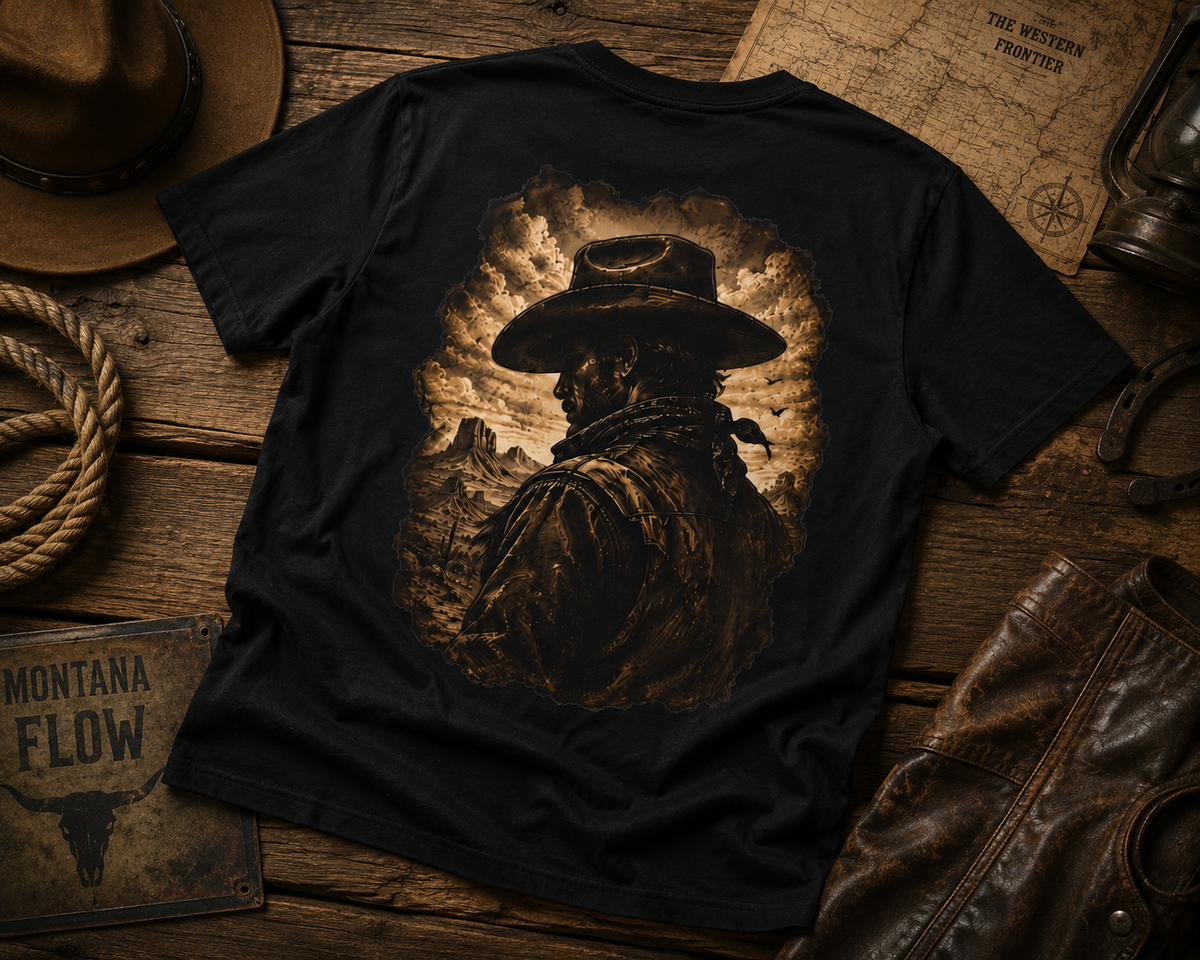 T-shirt portrait de cow-boy vintage | T-shirt graphique désert de l'Ouest