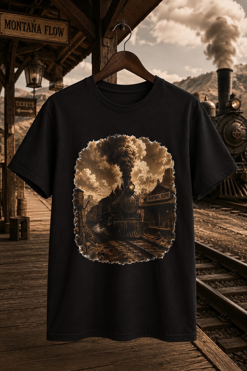 T-shirt vintage train à vapeur | Tee-shirt graphique chemin de fer de l'Ouest
