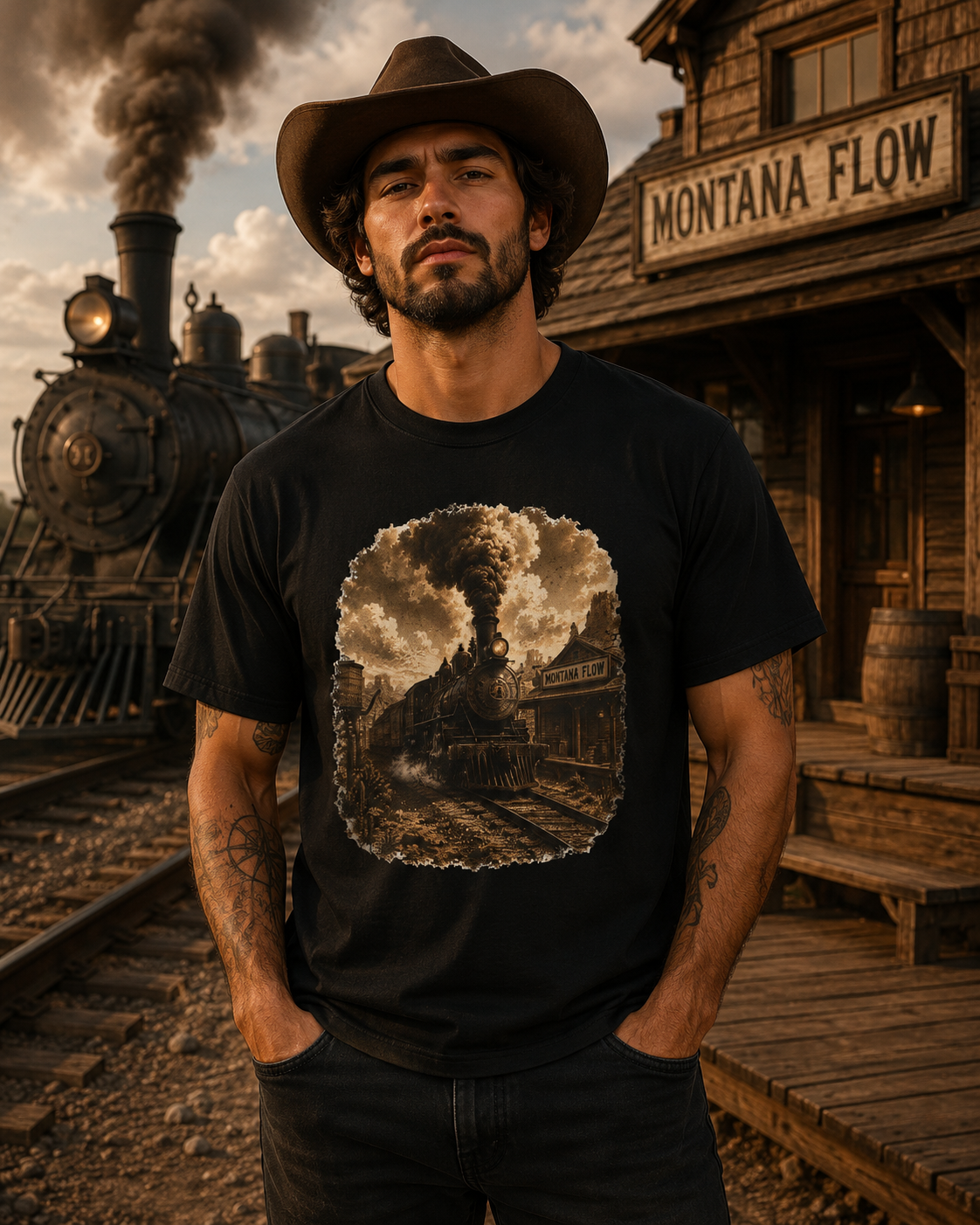 T-shirt vintage train à vapeur | Tee-shirt graphique chemin de fer de l'Ouest