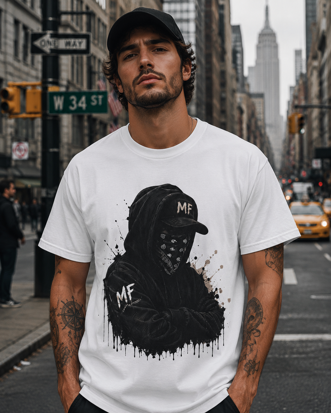 T-shirt graphique à capuche masqué | Haut streetwear urbain