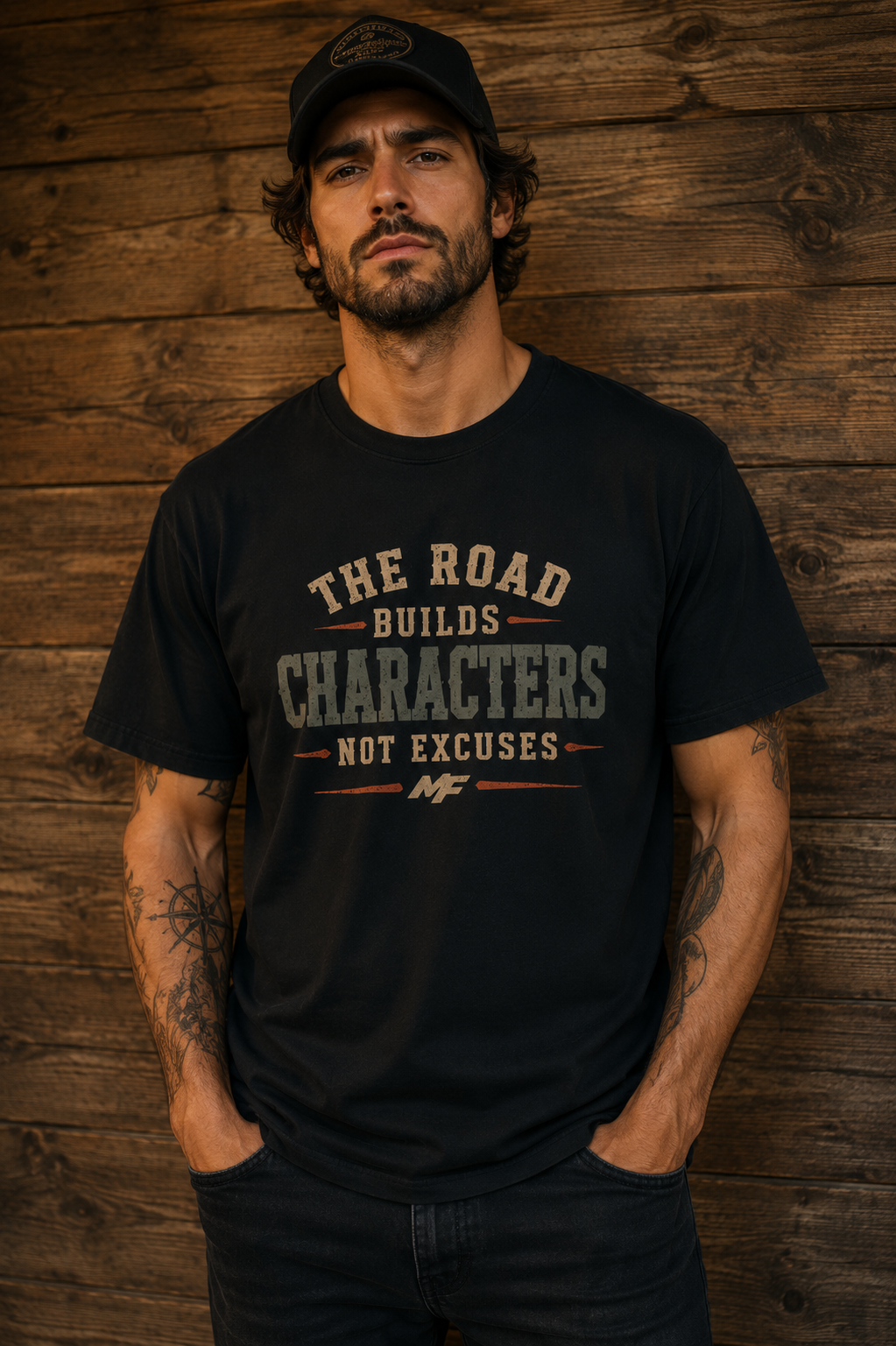 T-shirt « The Road Builds Character » | T-shirt graphique vintage de motivation