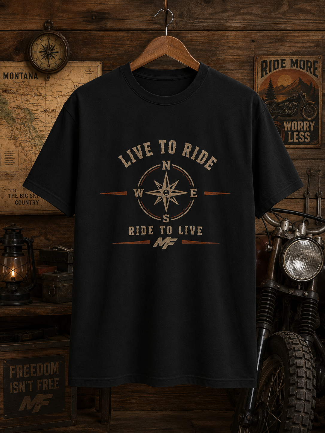 T-shirt graphique Live to Ride Compass | T-shirt de moto Ride to Live