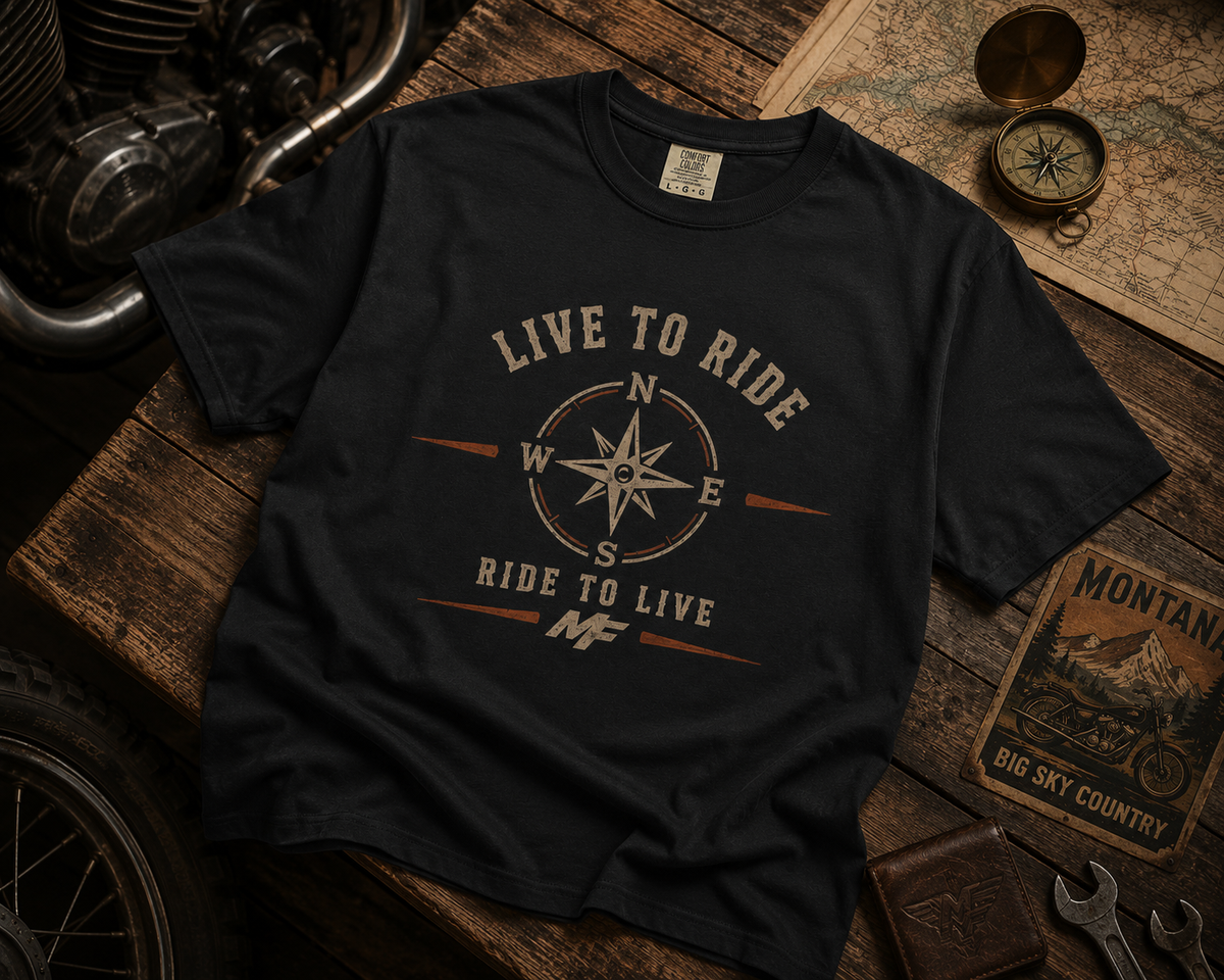 T-shirt graphique Live to Ride Compass | T-shirt de moto Ride to Live