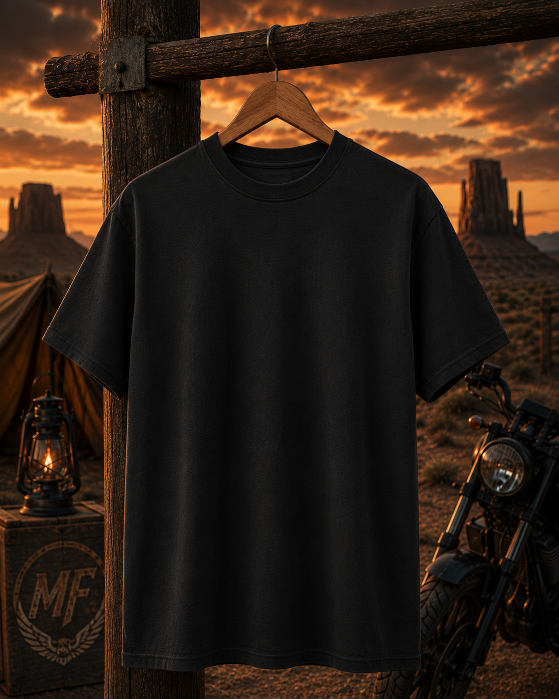 T-shirt Feu de camp du désert de l'Ouest | T-shirt graphique coucher de soleil cow-boy