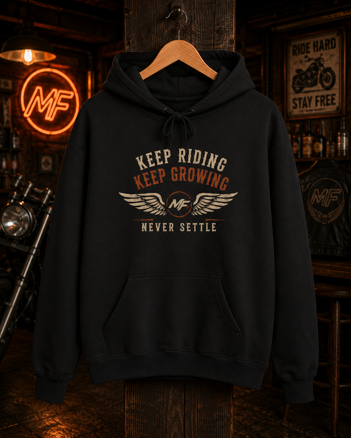 Keep Riding Keep Growing Hoodie | Biker Quote Graphic Hoodie