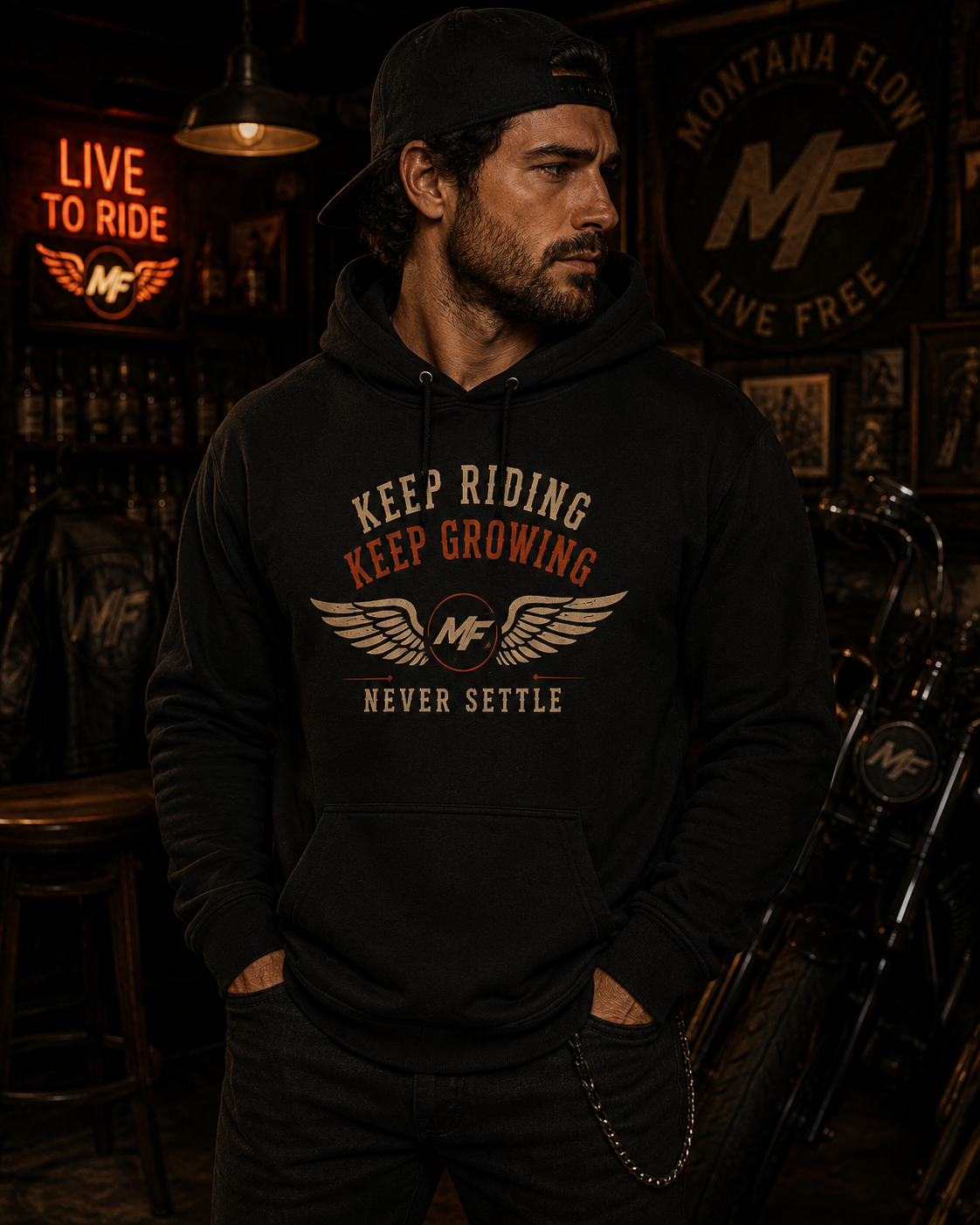 Keep Riding Keep Growing Hoodie | Biker Quote Graphic Hoodie