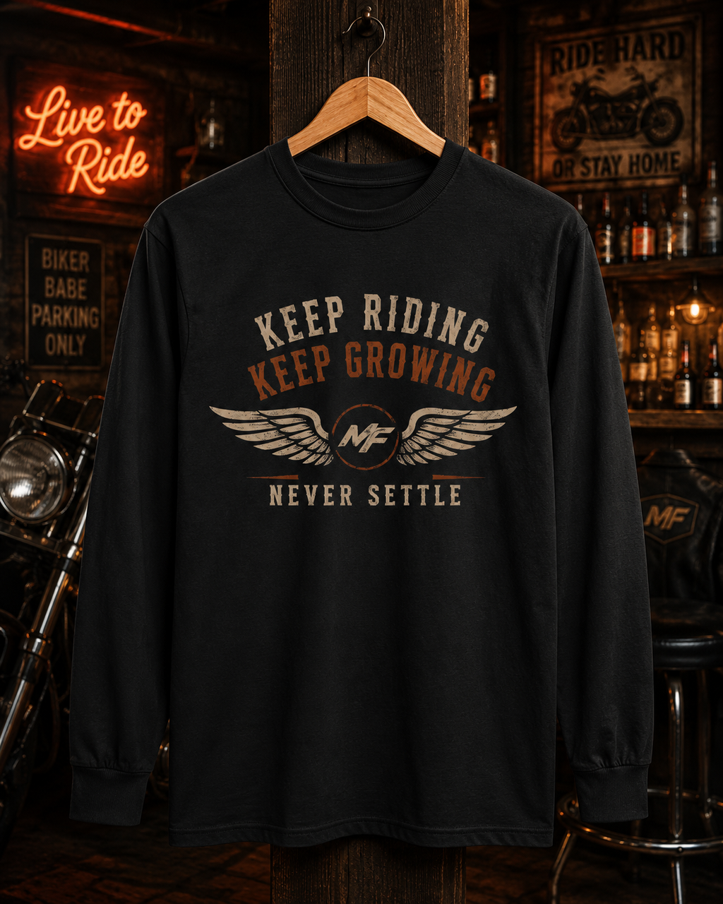Keep Riding Keep Growing Long Sleeve Shirt | Biker Quote Graphic Tee