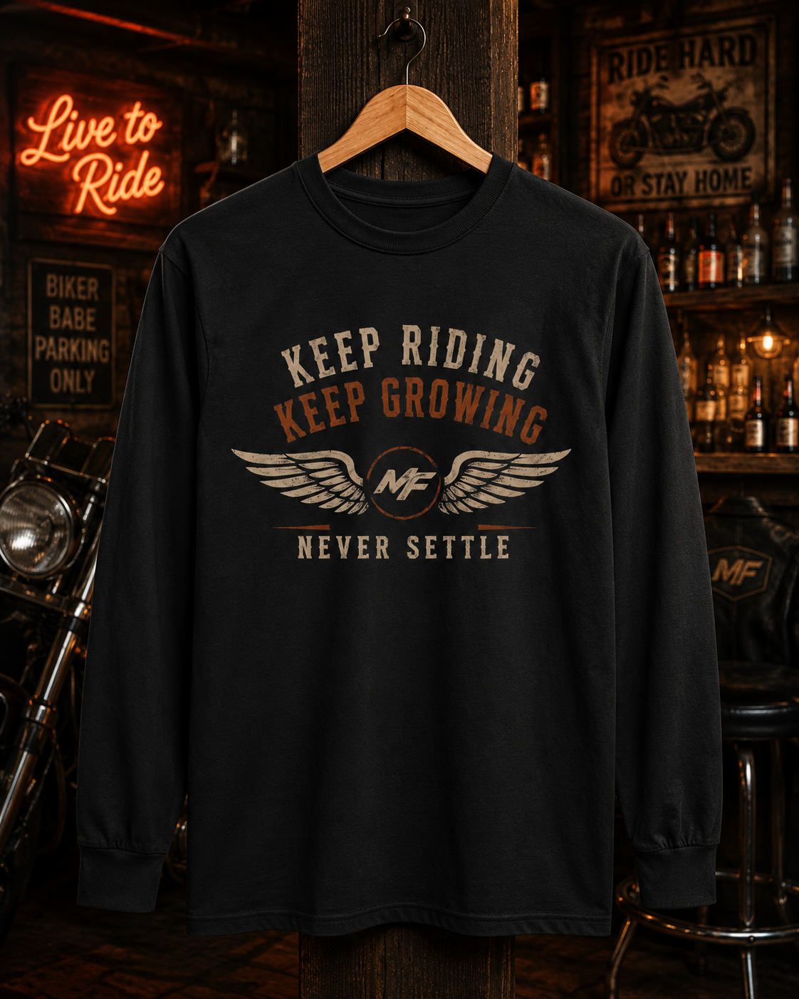 Keep Riding Keep Growing Long Sleeve Shirt | Biker Quote Graphic Tee