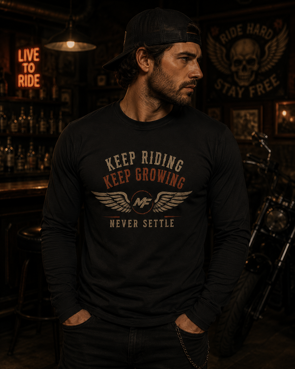 Keep Riding Keep Growing Long Sleeve Shirt | Biker Quote Graphic Tee