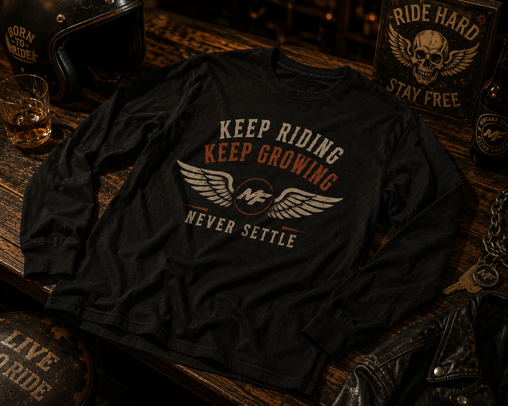 Keep Riding Keep Growing Long Sleeve Shirt | Biker Quote Graphic Tee