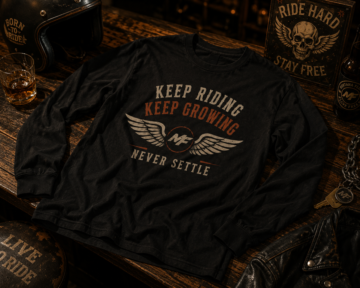 Keep Riding Keep Growing Long Sleeve Shirt | Biker Quote Graphic Tee