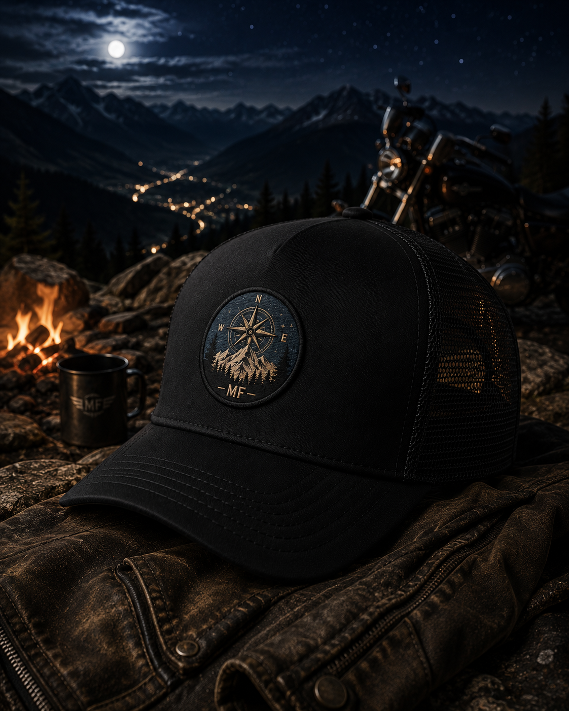 Compass Mountain Trucker Hat | Vintage Outdoor Graphic Cap