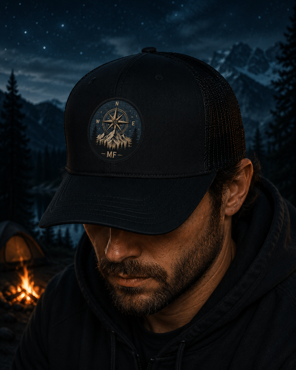 Casquette de camionneur Compass Mountain | Casquette graphique vintage style outdoor