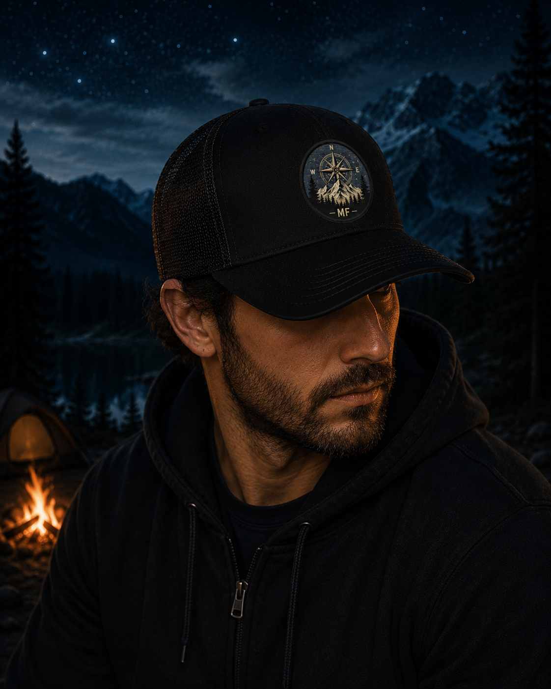Compass Mountain Trucker Hat | Vintage Outdoor Graphic Cap