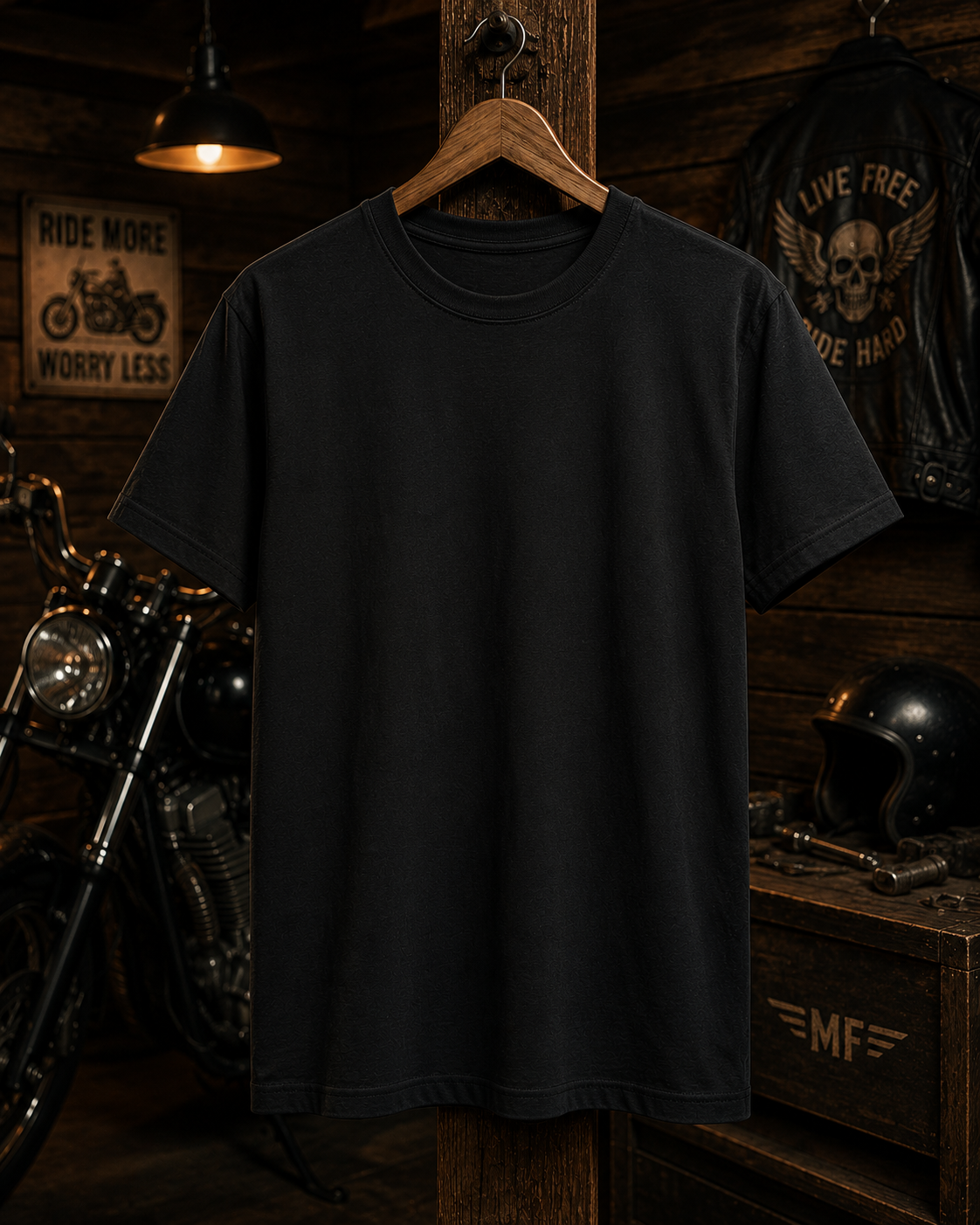 T-shirt Ride More Worry Less | Tee-shirt graphique avec typographie de motard