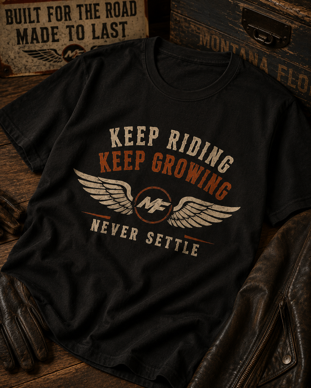 Keep Riding Keep Growing Shirt | Never Settle Vintage Tee | Winged Emblem Graphic Shirt