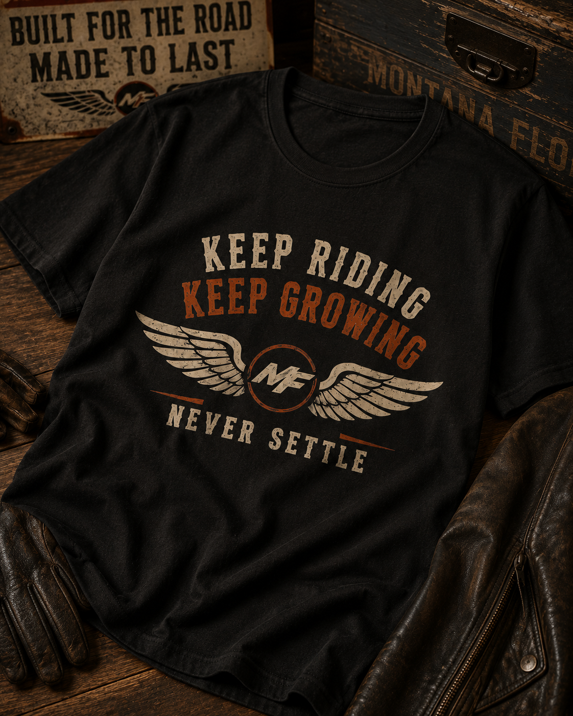 Keep Riding Keep Growing Shirt | Never Settle Vintage Tee | Winged Emblem Graphic Shirt