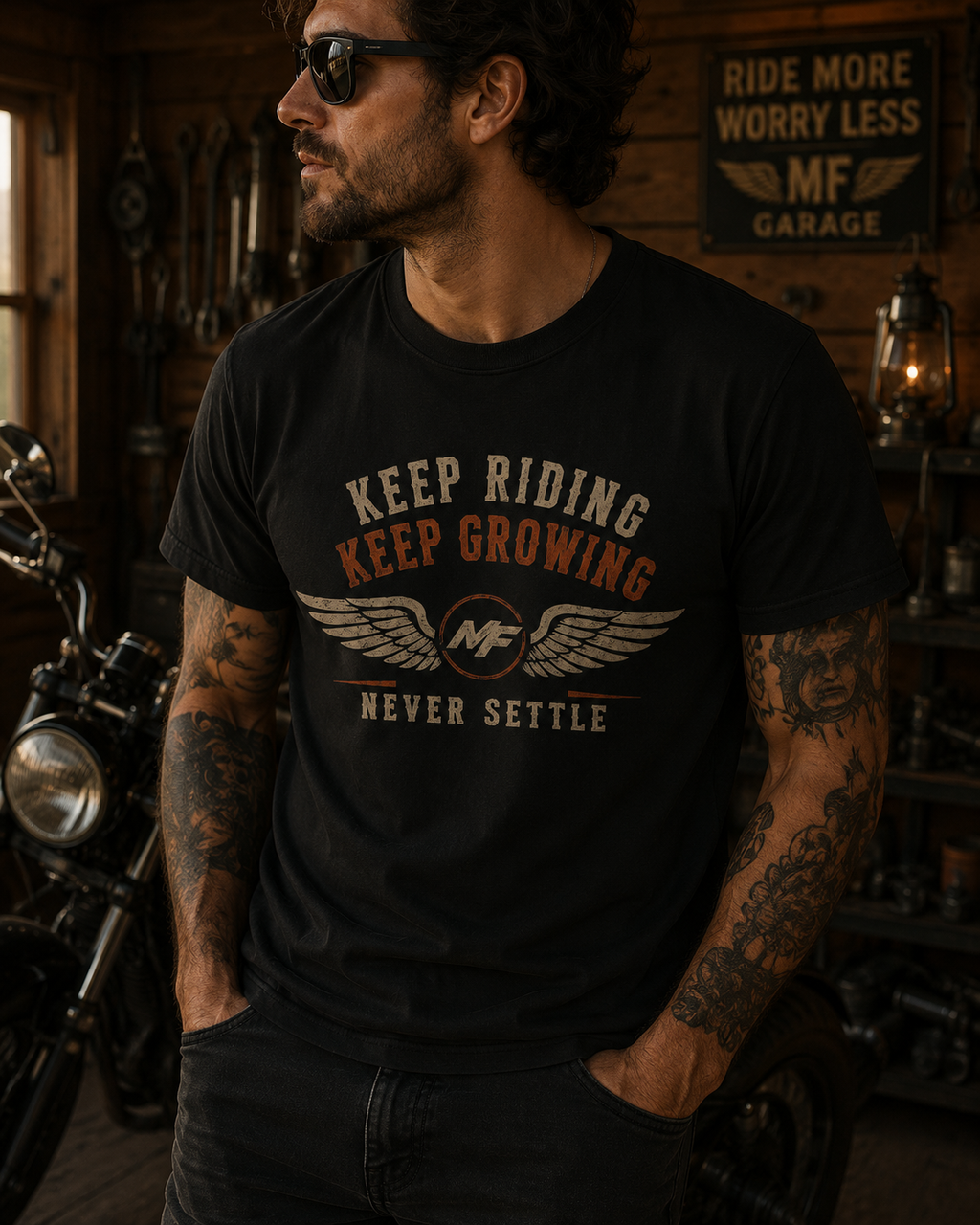 Keep Riding Keep Growing Shirt | Never Settle Vintage Tee | Winged Emblem Graphic Shirt