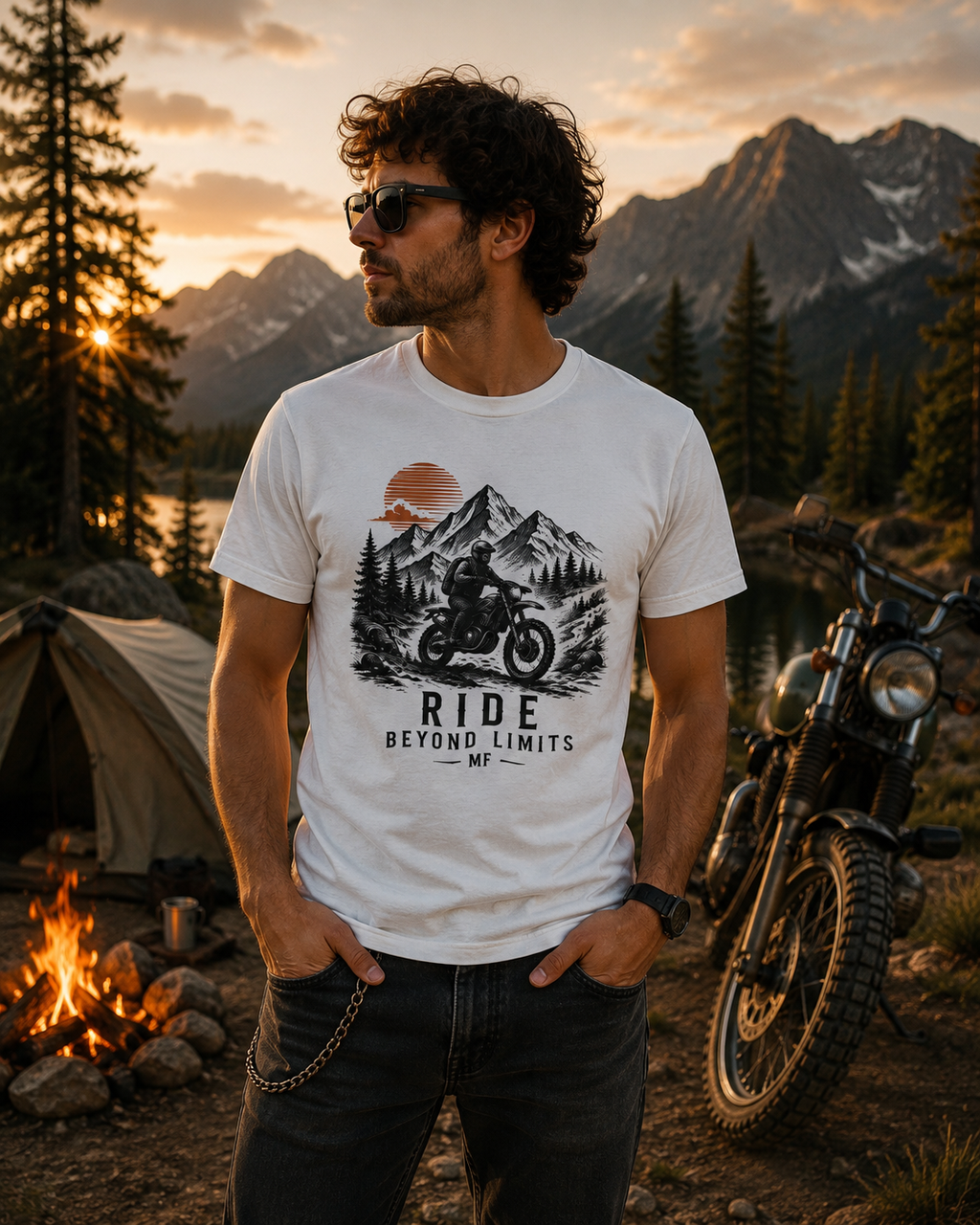T-shirt Ride Beyond Limits | T-shirt de moto aventure | Tee-shirt montagne vintage