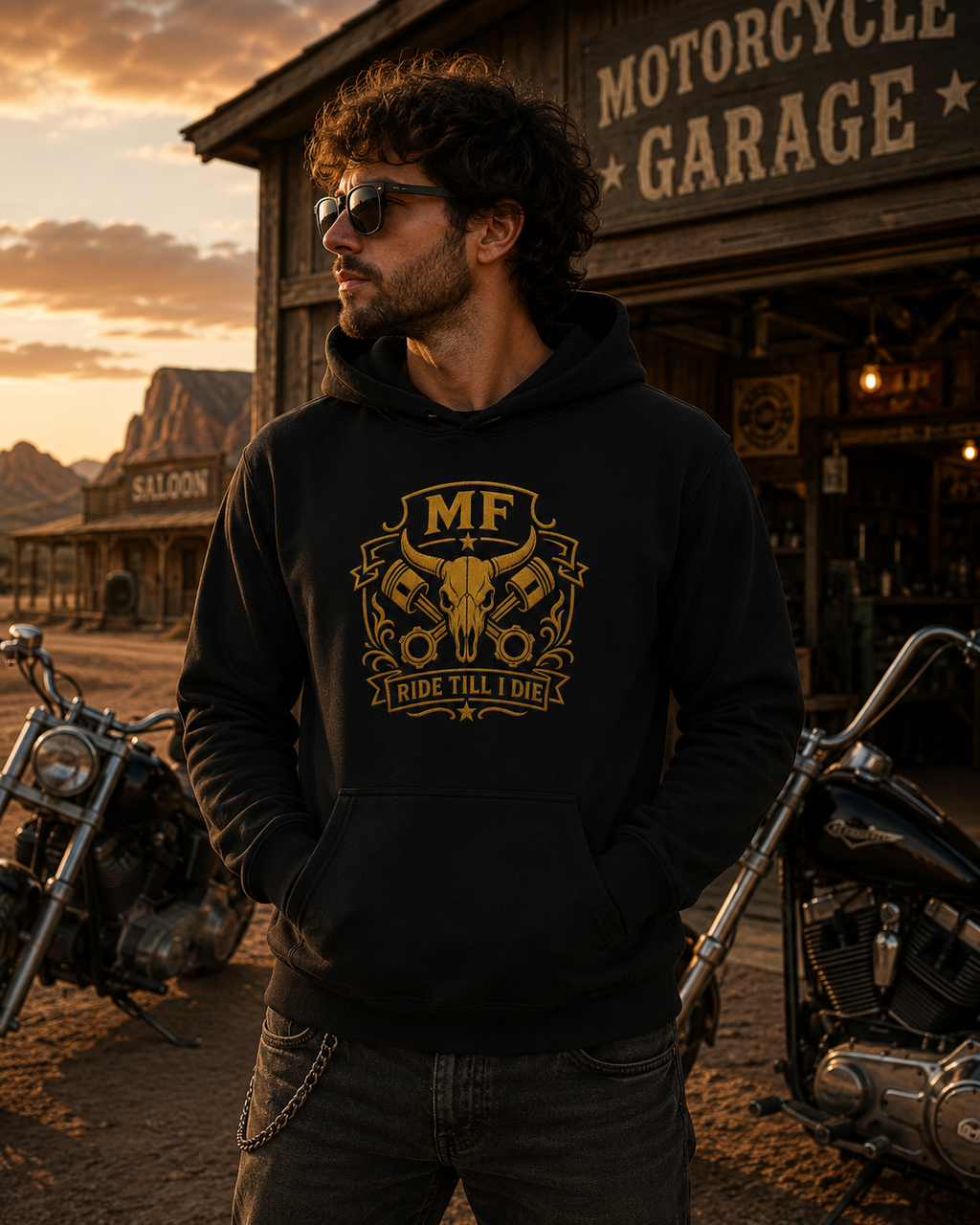 Sweat à capuche Ride Till I Die | Sweat à capuche graphique tête de mort moto | Pull biker western