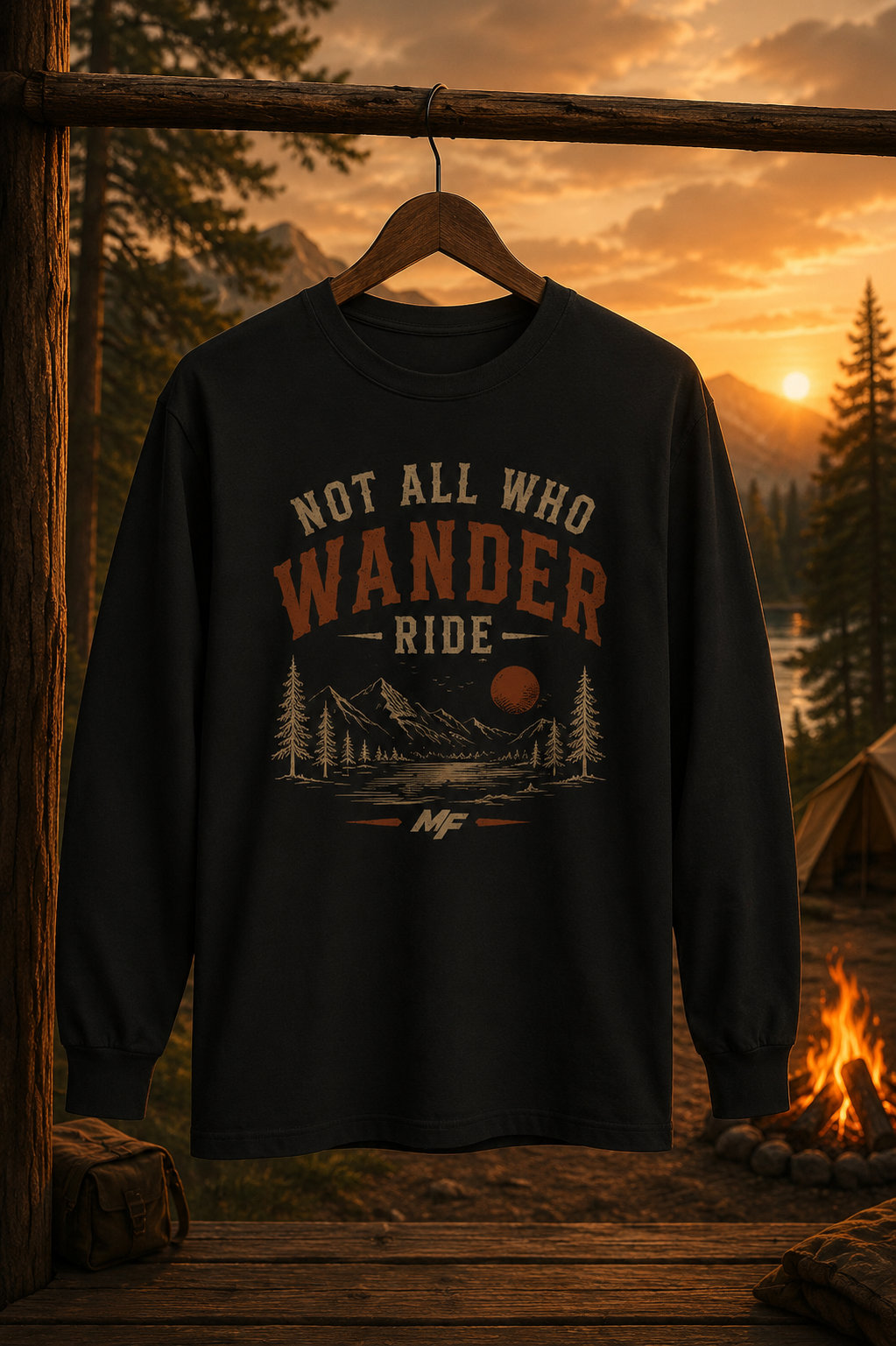 Not All Who Wander Ride Long Sleeve Shirt | Vintage Mountain Adventure Graphic Tee