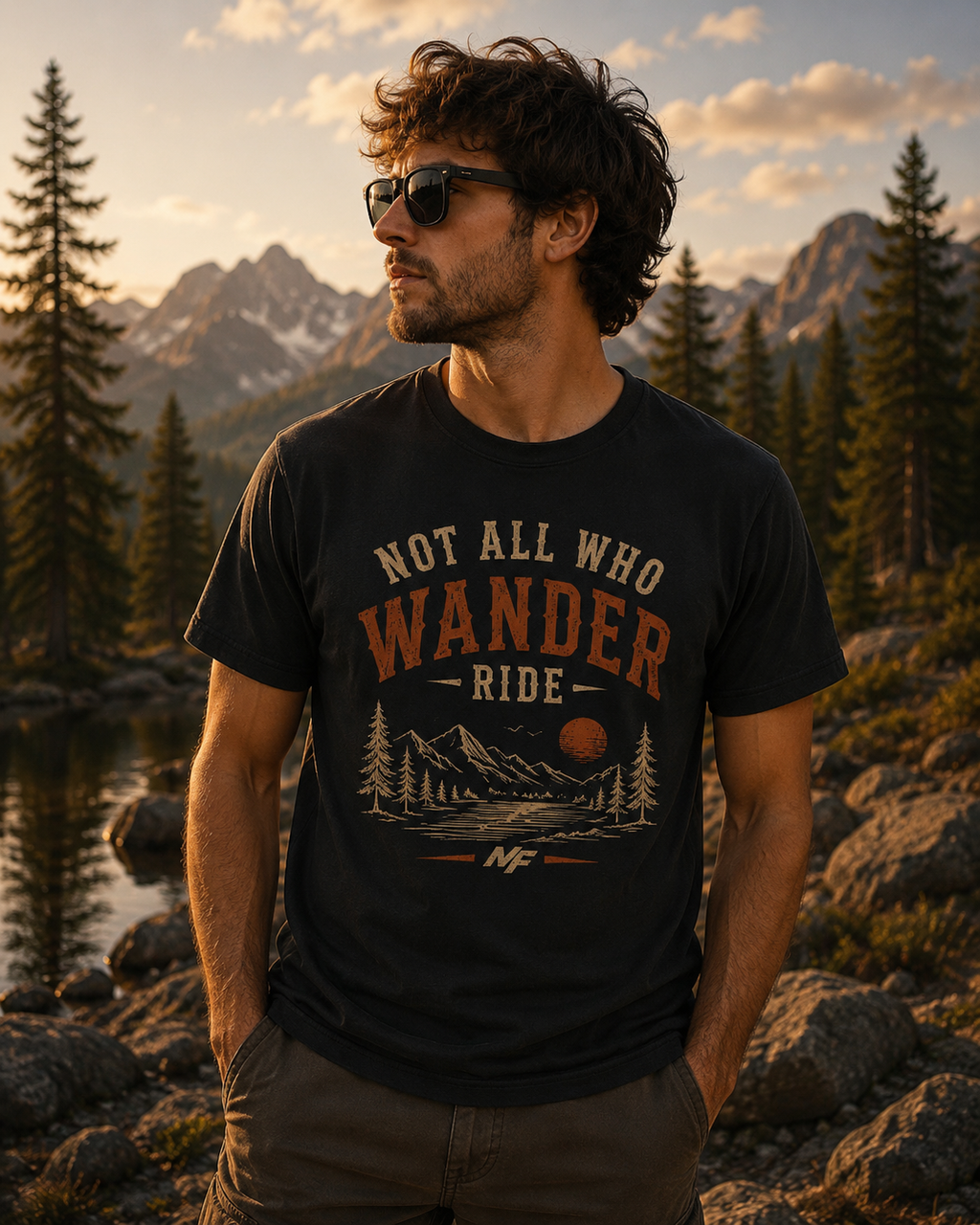 T-shirt « Not All Who Wander Ride » | T-shirt graphique vintage d'aventure