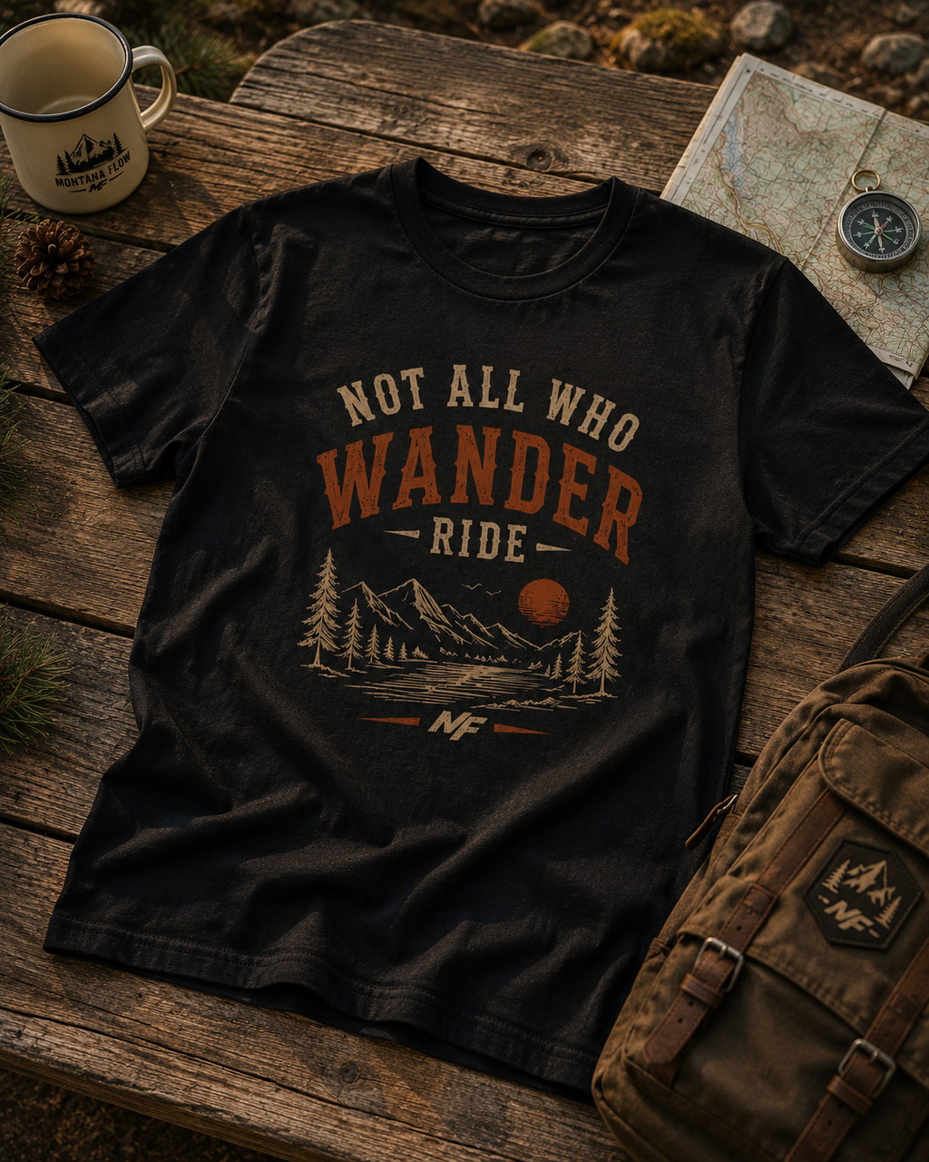 T-shirt « Not All Who Wander Ride » | T-shirt graphique vintage d'aventure