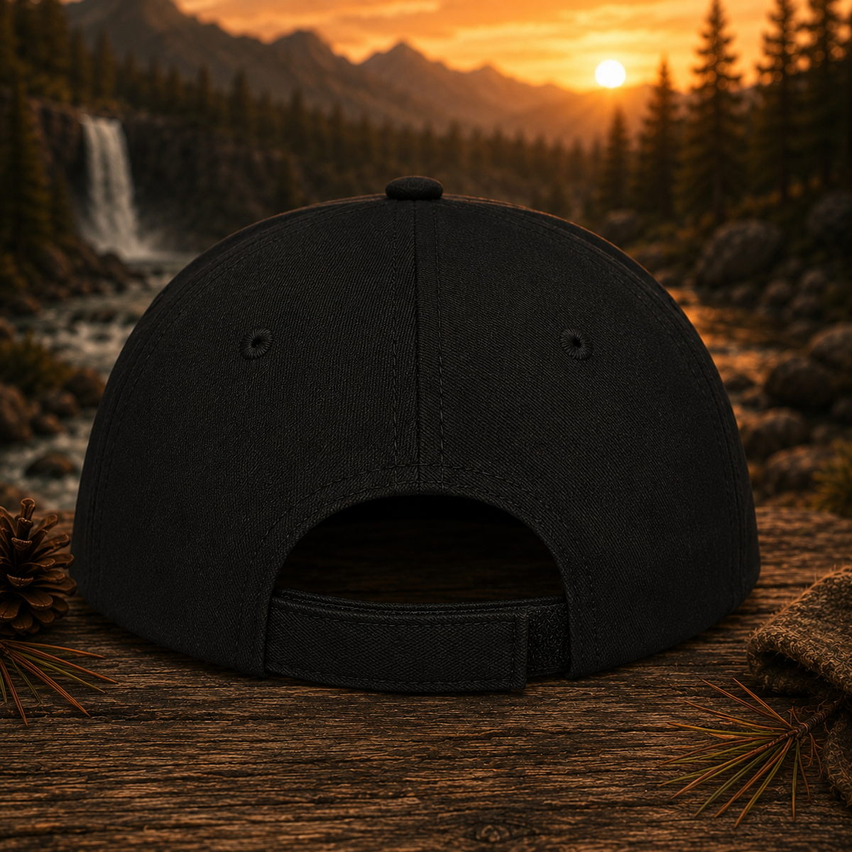 Mountain Waterfall Patch Hat | Scenic Outdoor Adventure Cap, Nature Gift