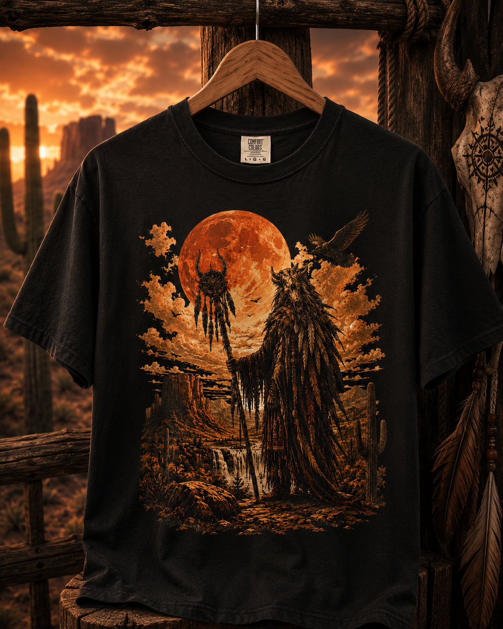 T-shirt Lune de sang du chaman du désert | T-shirt gothique western Spirit Walker