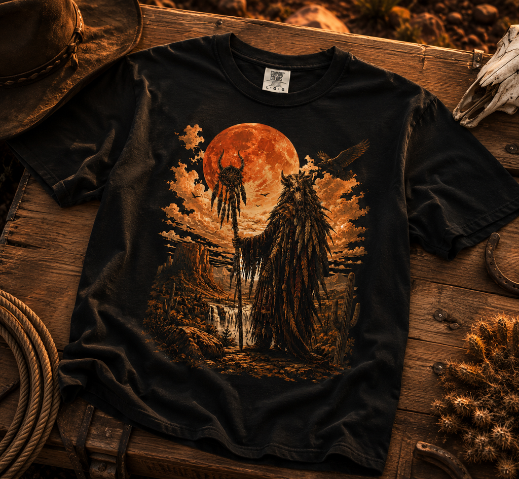 T-shirt Lune de sang du chaman du désert | T-shirt gothique western Spirit Walker