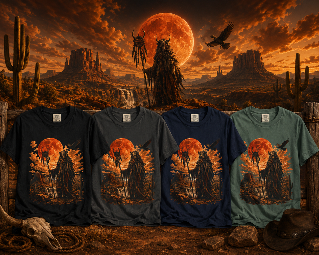 T-shirt Lune de sang du chaman du désert | T-shirt gothique western Spirit Walker