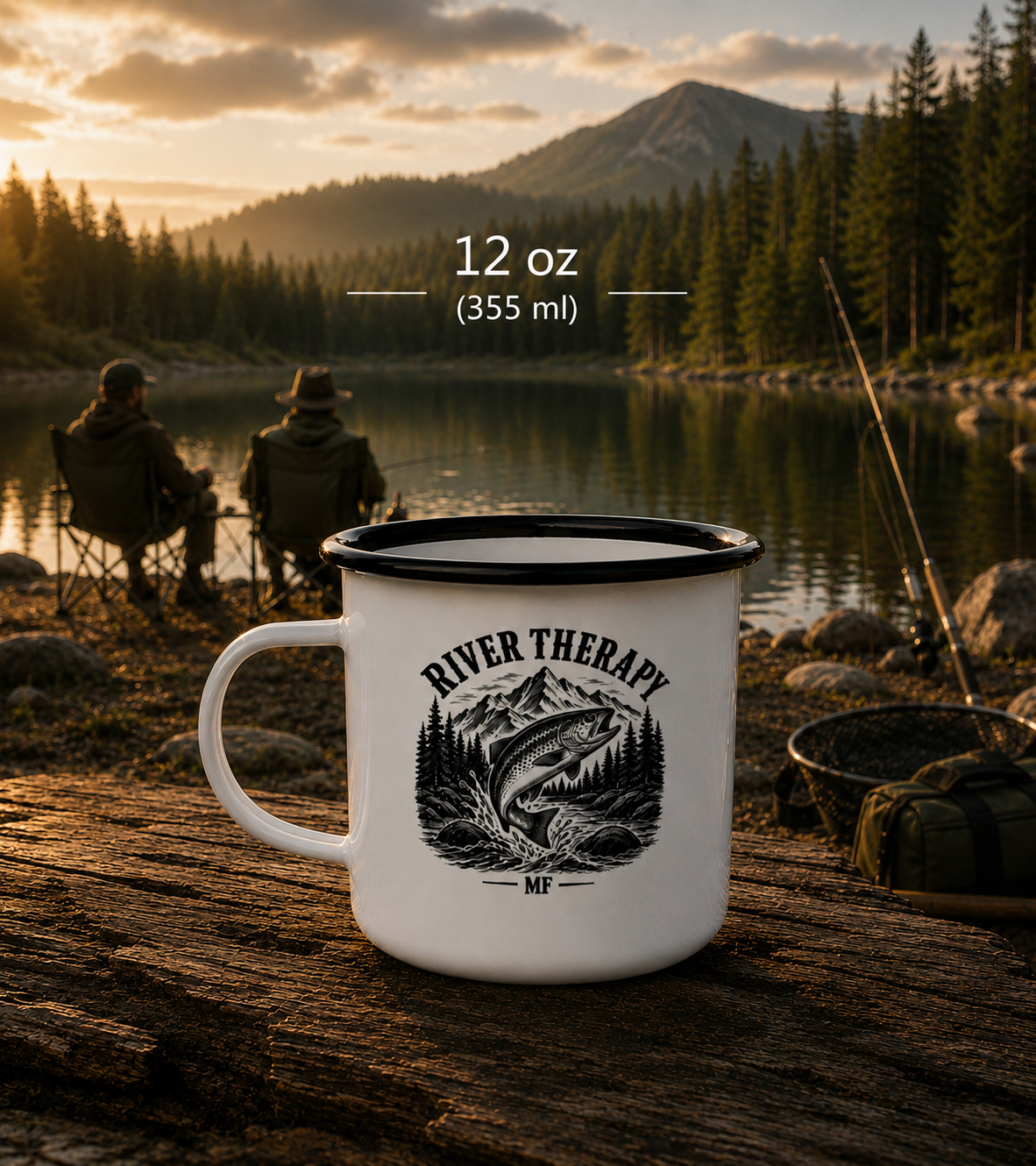 River Therapy Enamel Camp Mug | Trout Fishing Camping Cup