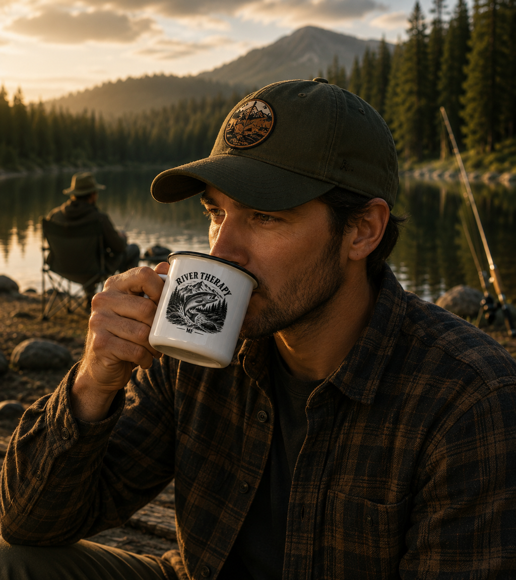 River Therapy Enamel Camp Mug | Trout Fishing Camping Cup