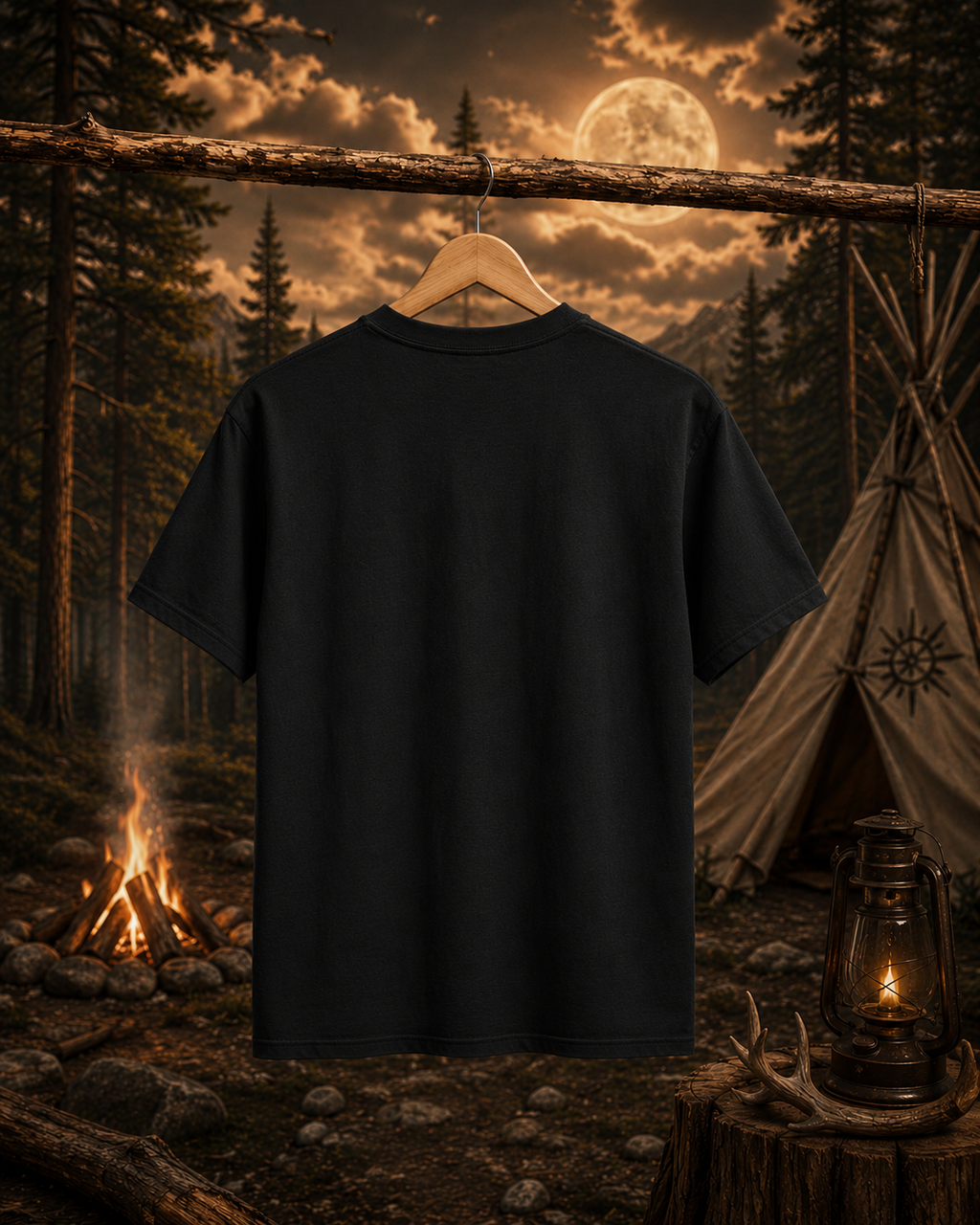 T-shirt Chaman de la forêt | Haut graphique Esprit amérindien Crâne de cerf lunaire