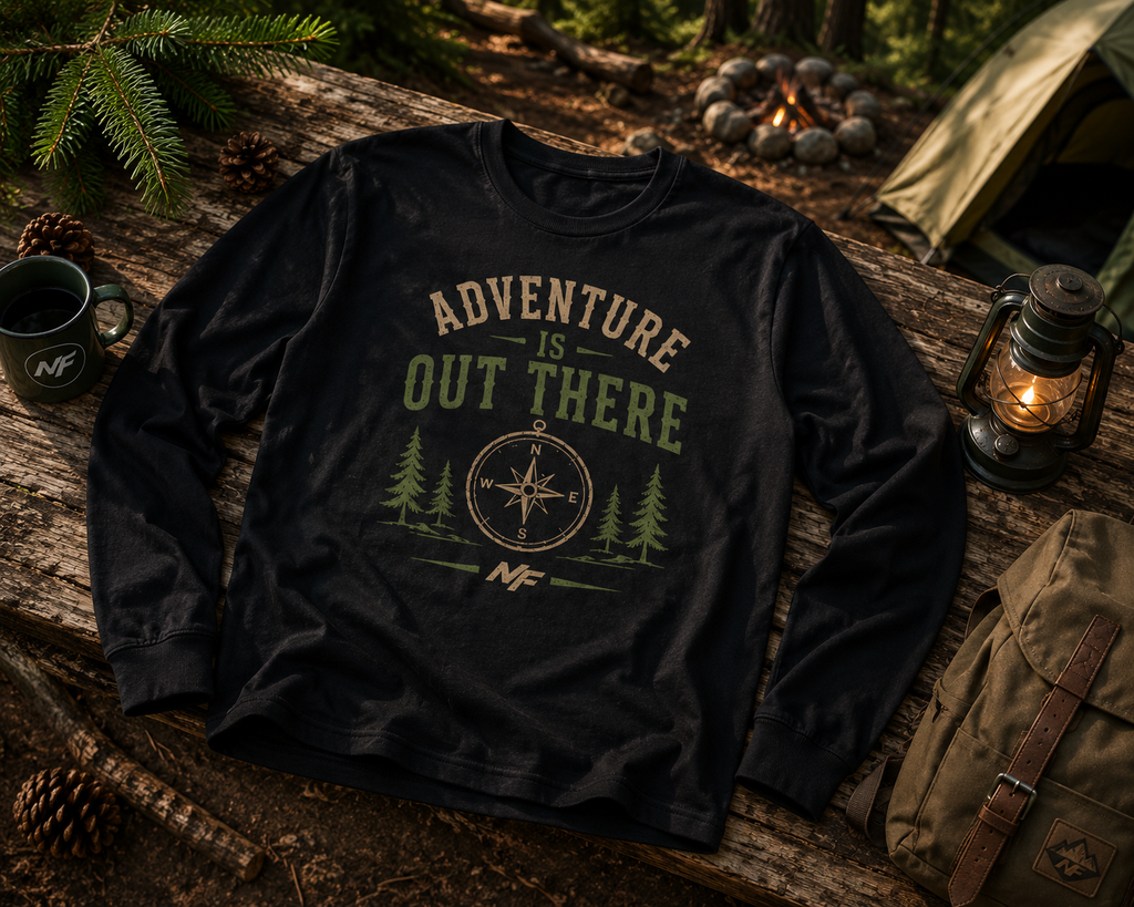 Adventure Is Out There Long Sleeve Shirt, Compass Hiking Tee, Camping Nature Gift