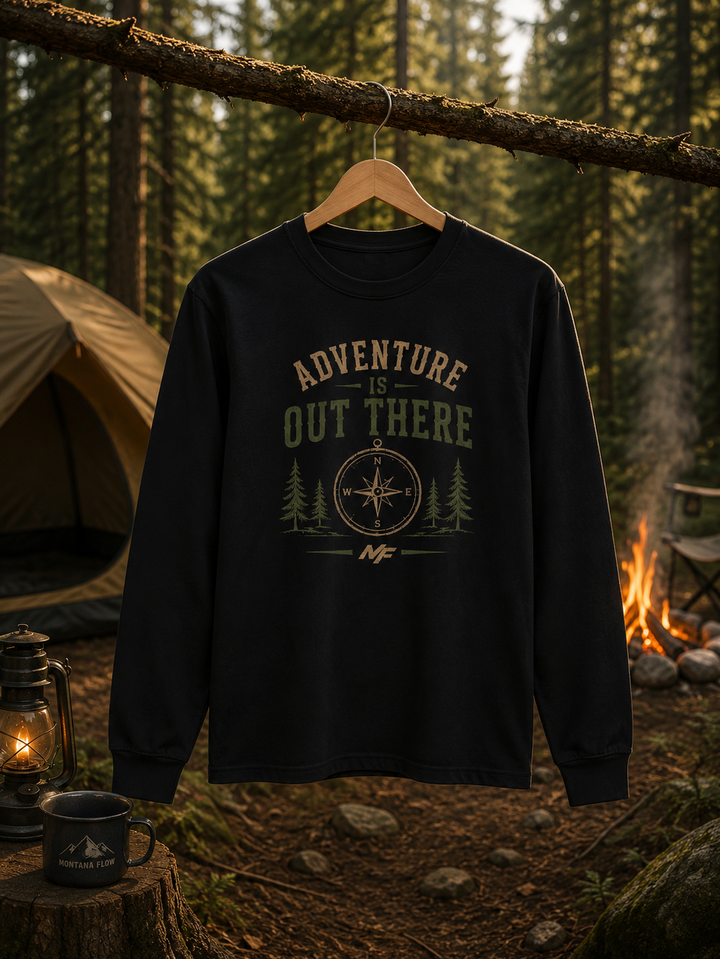 Adventure Is Out There Long Sleeve Shirt, Compass Hiking Tee, Camping Nature Gift