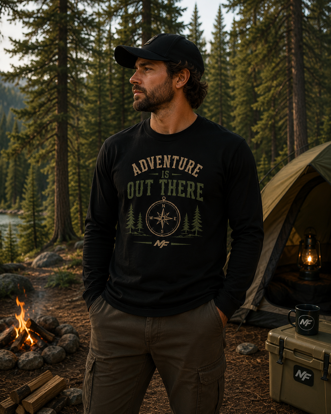 Adventure Is Out There Long Sleeve Shirt, Compass Hiking Tee, Camping Nature Gift