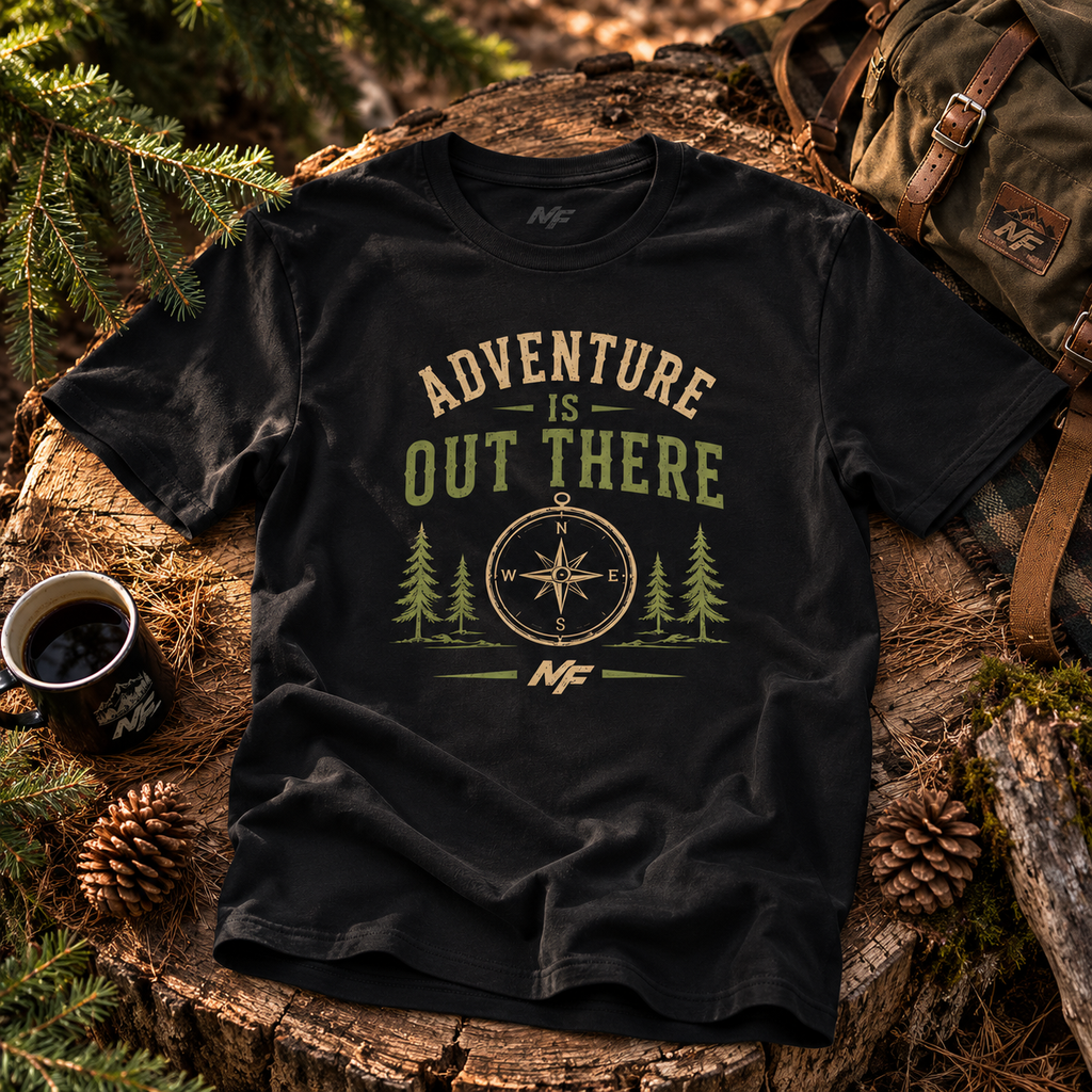 Adventure Is Out There Shirt | Compass Camping Tee, Hiking Nature Graphic T-Shirt