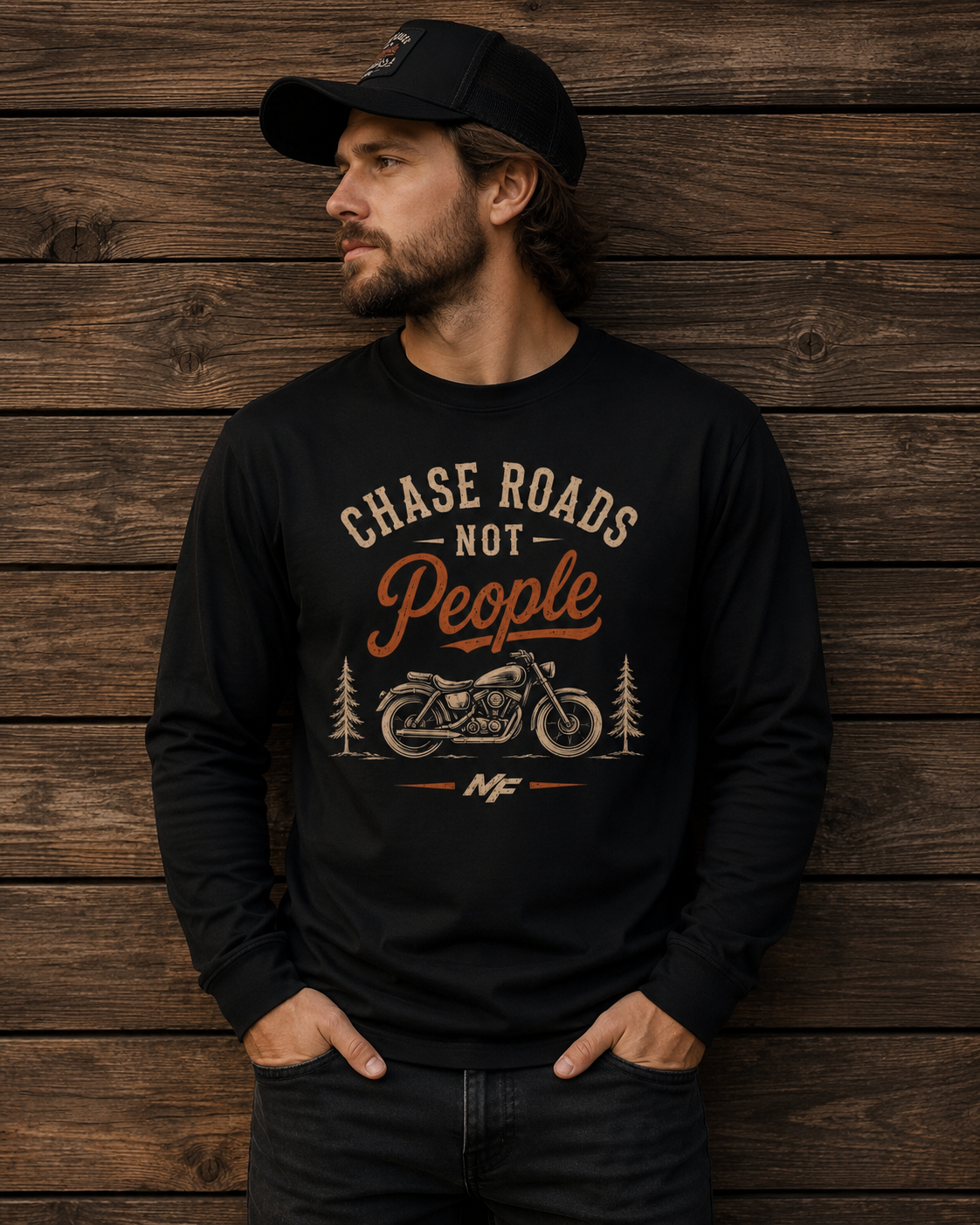 Chase Roads Not People Long Sleeve Shirt | Vintage Motorcycle Graphic Tee