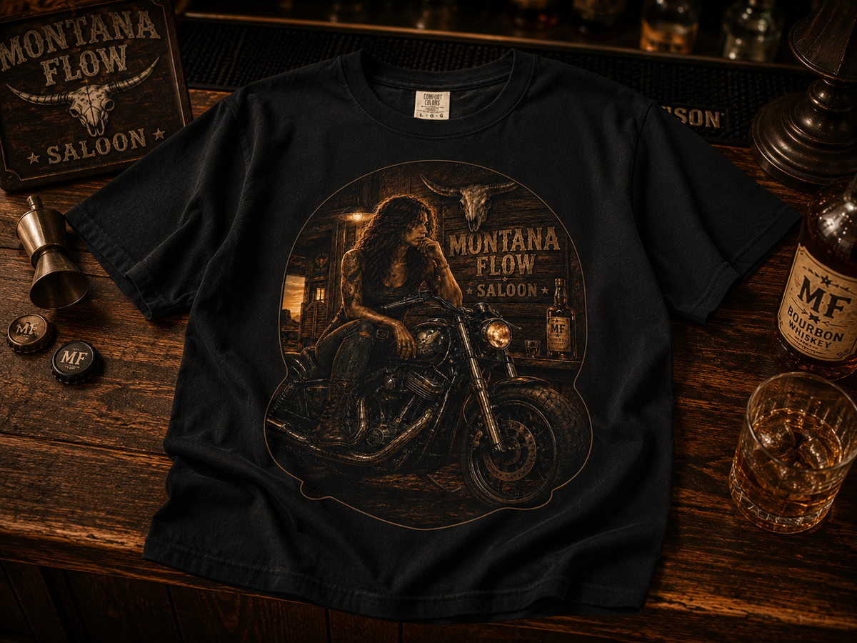 T-shirt vintage fille biker | T-shirt graphique Montana Flow saloon.