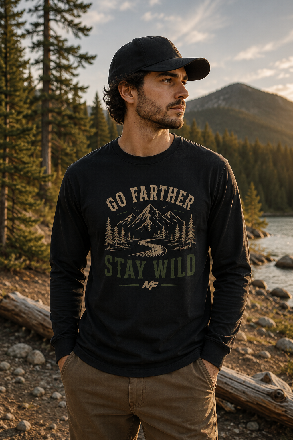 Go Farther Stay Wild Long Sleeve Shirt | Mountain Adventure Tee