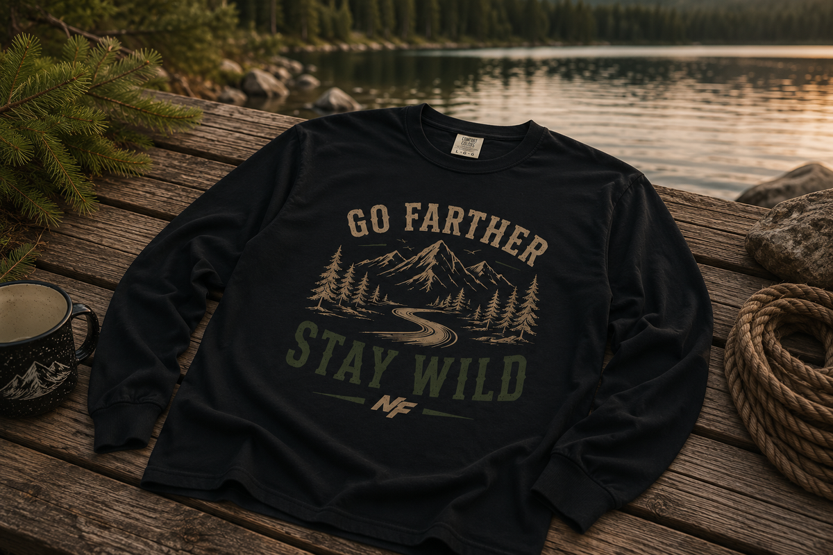 Go Farther Stay Wild Long Sleeve Shirt | Mountain Adventure Tee