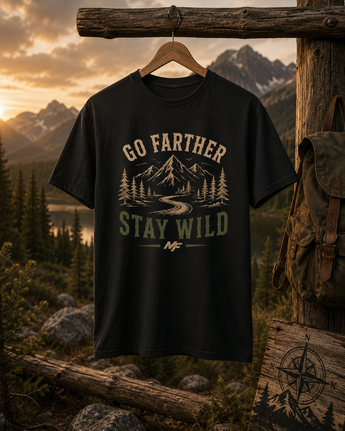 T-shirt Go Farther Stay Wild | Tee-shirt d'aventure en plein air, route de montagne