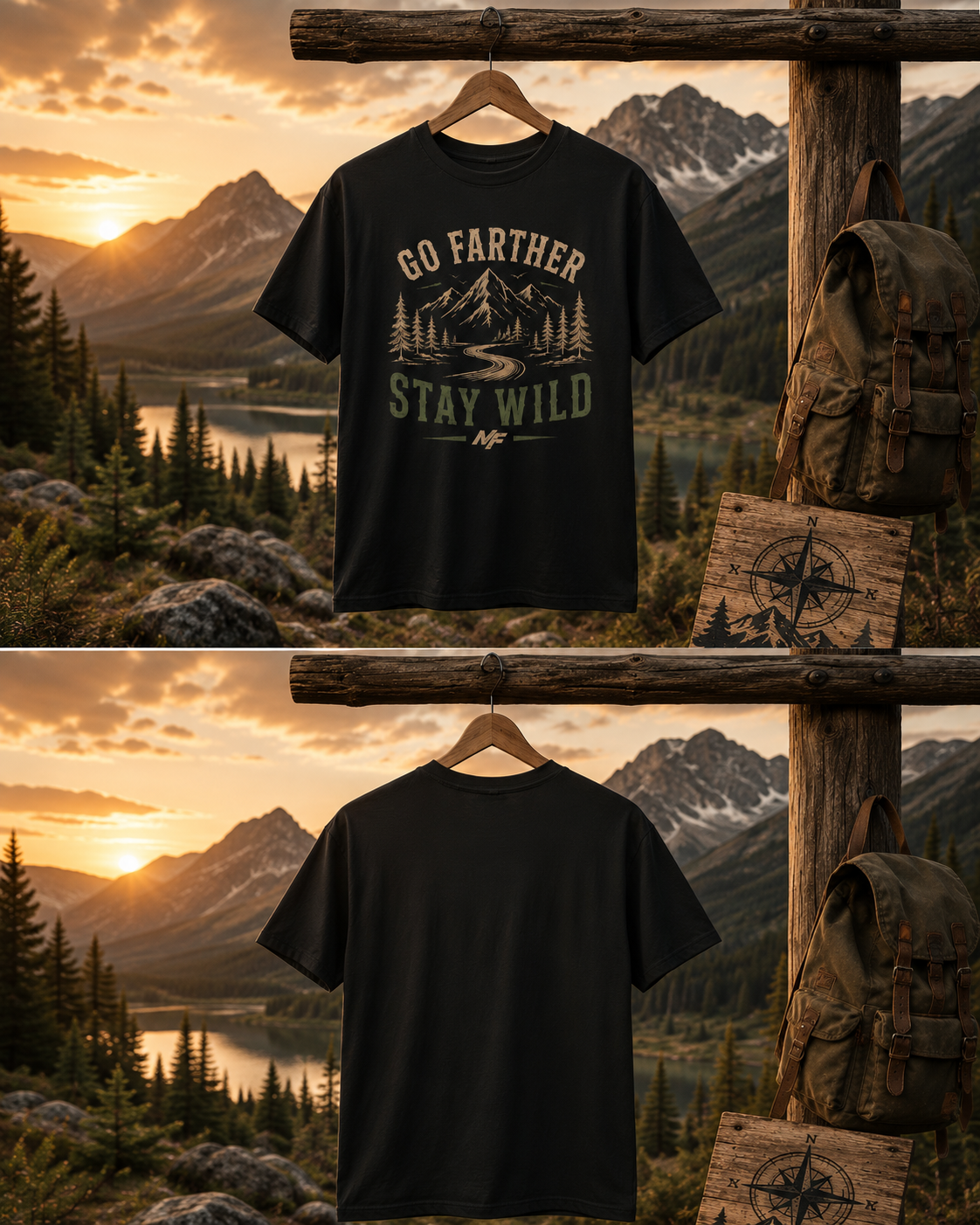 T-shirt Go Farther Stay Wild | Tee-shirt d'aventure en plein air, route de montagne